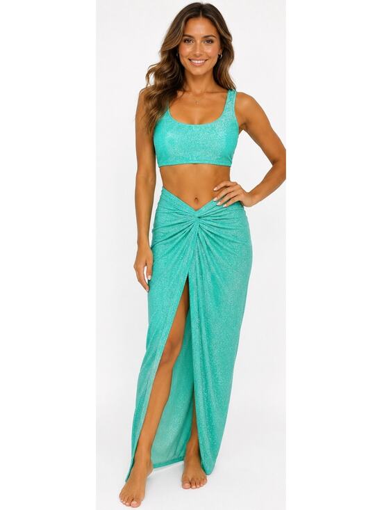 Unbranded Other - Mermaidcore Aqua Glitter Swim Set Sarong Skirt Cover Up Beach Resort Festival